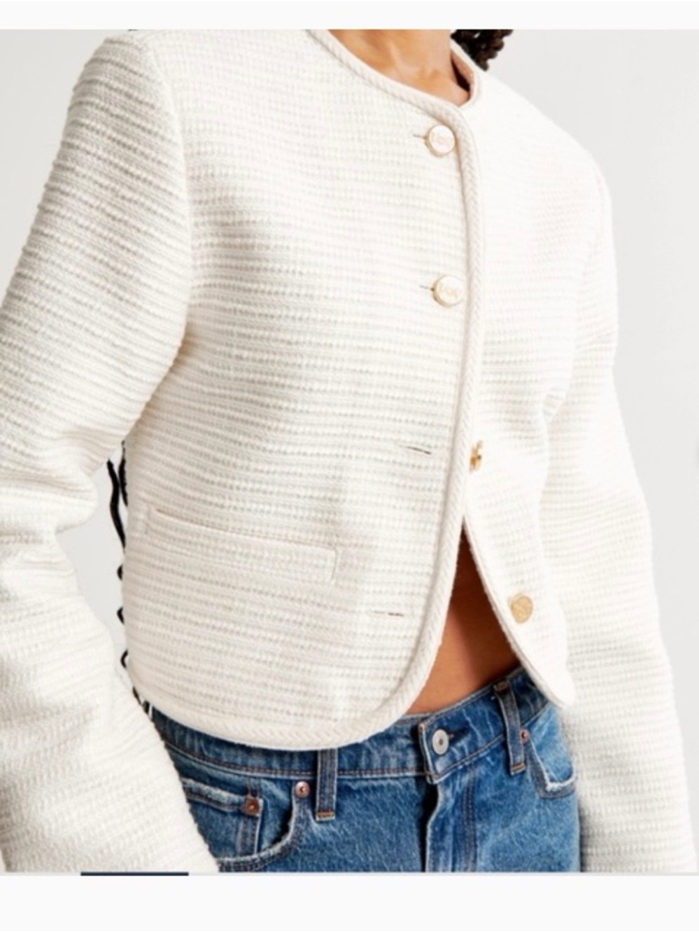 Abercrombie & Fitch Cream Textured Knit Jacket
